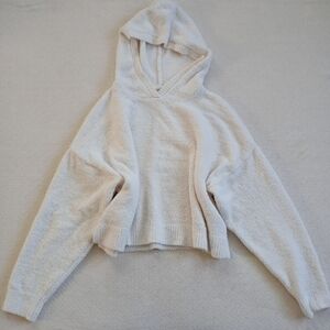aerie ♡ cozy pullover hooded fuzzy sweater xl neutral american eagle